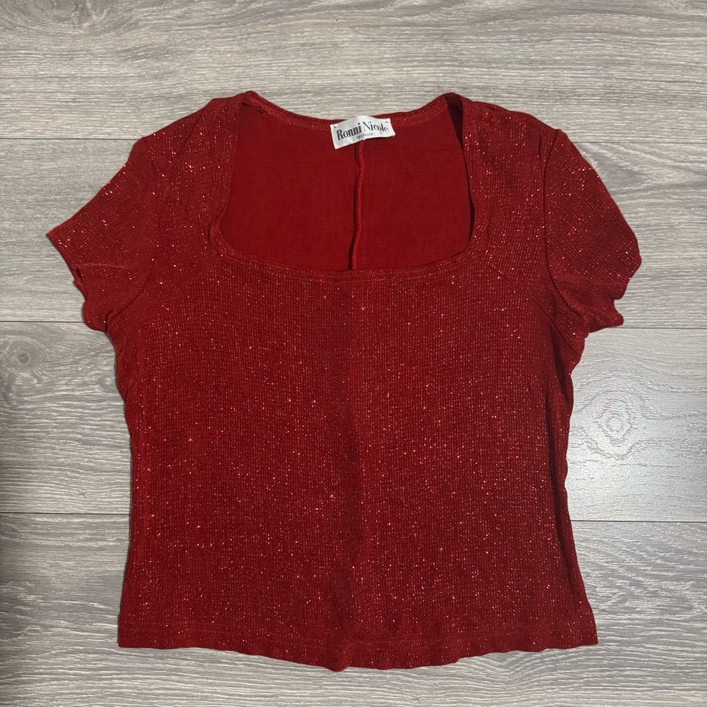 Ronni Nicole by Ouida Women Sparkling Wine Fitted Square Neck Holiday Blouse XL‎